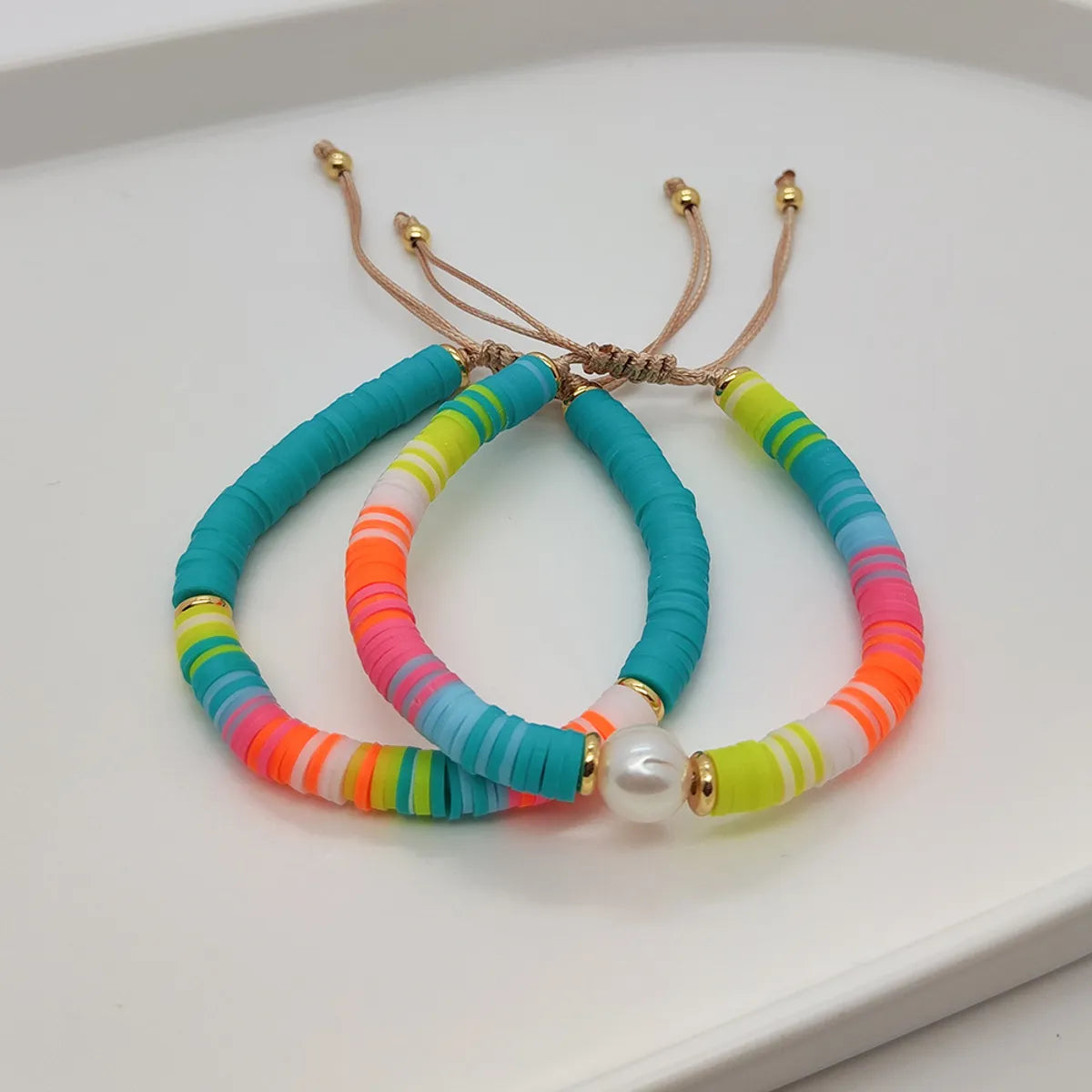 Vacation Colorful Freshwater Pearl Soft Clay Beaded Knitting Plating Bracelets