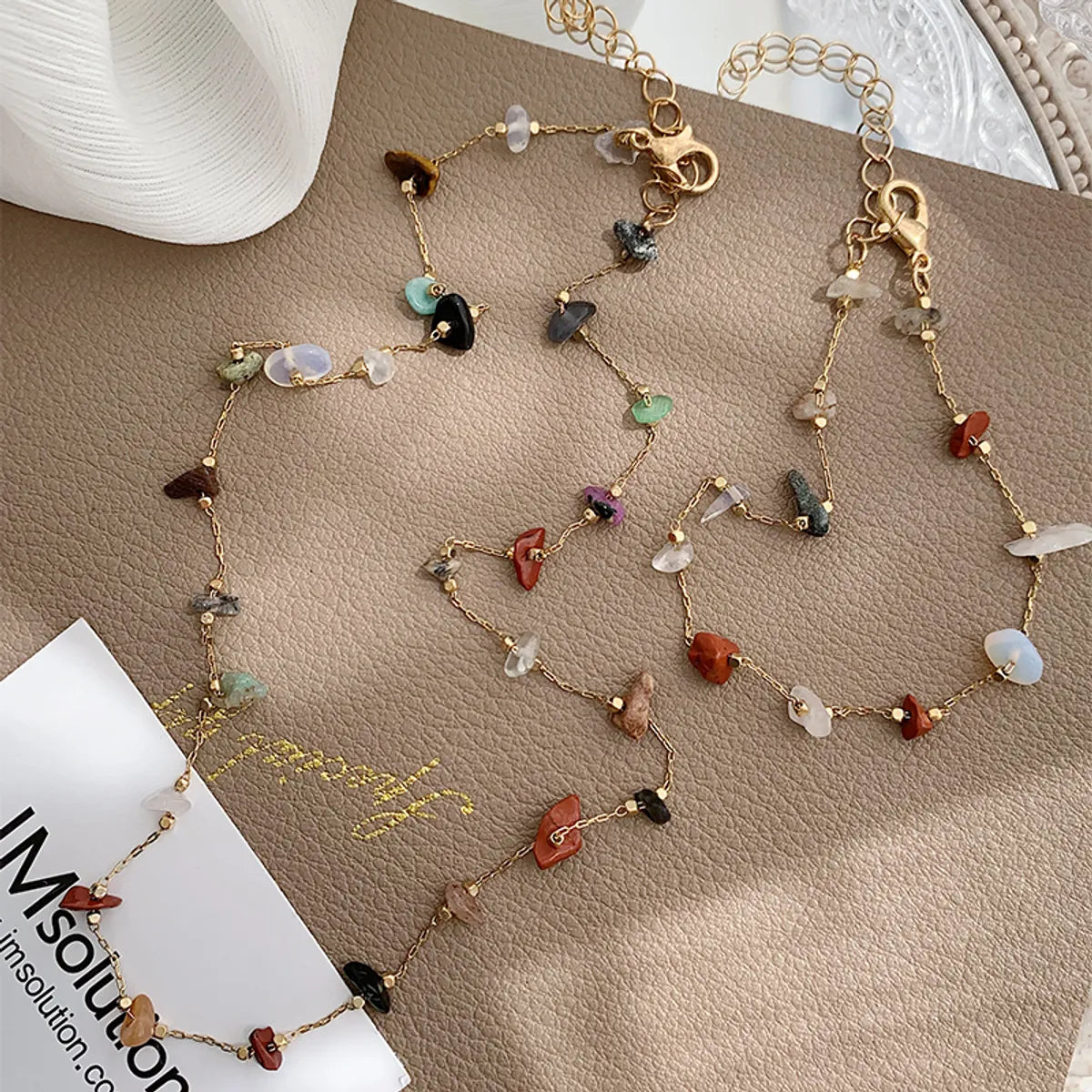 Vacation Colorful Gold Plated Alloy Natural Stone Wholesale Necklace