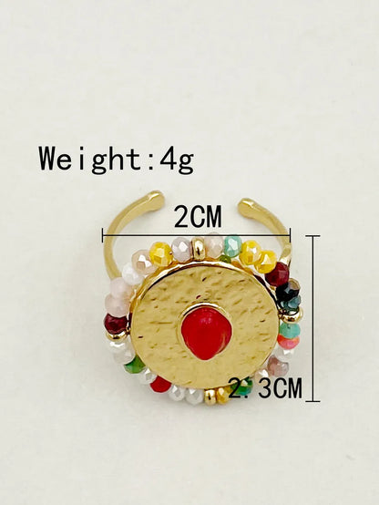 Vacation Colorful Oval Stainless Steel Beaded Gold Plated Open Ring In Bulk