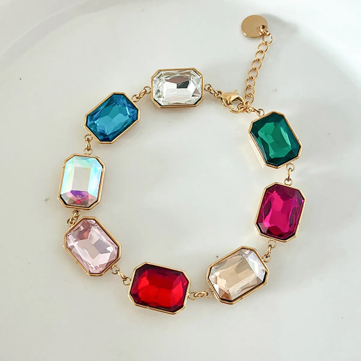 Vacation Colorful Square Heart Shape 304 Stainless Steel Zircon Bracelets In Bulk