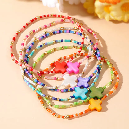 Vacation Cross Color Block Glass Copper Wholesale Bracelets