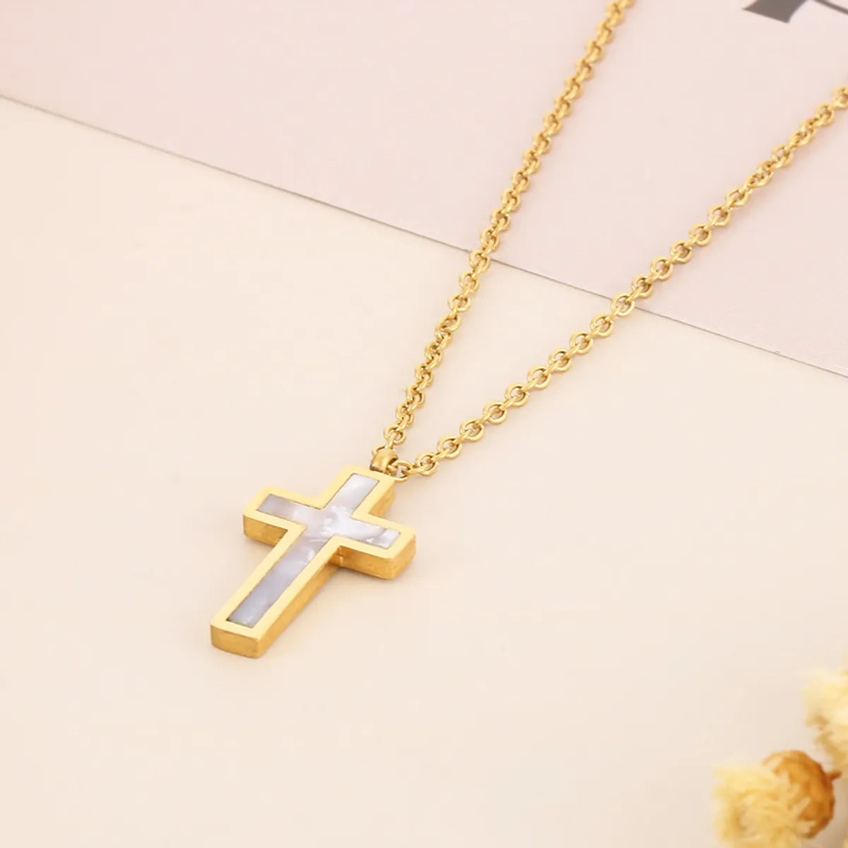 Vacation Cross Titanium Steel Plating Inlay Shell 18k Gold Plated Bracelets Earrings Necklace