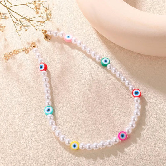 Vacation Devil's Eye Imitation Pearl Beaded Women's Necklace