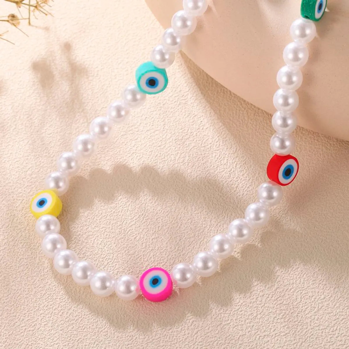 Vacation Devil's Eye Imitation Pearl Beaded Women's Necklace