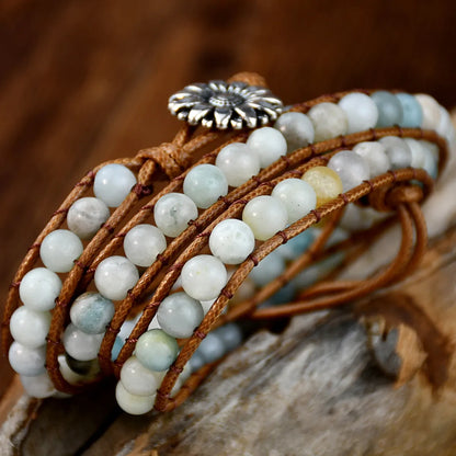 Vacation Ethnic Style Round Alloy Natural Stone Rope Beaded Braid Bracelets