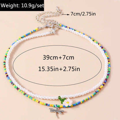 Vacation Flower Dragonfly Fish Tail Glass Zinc Alloy Women's Layered Necklaces