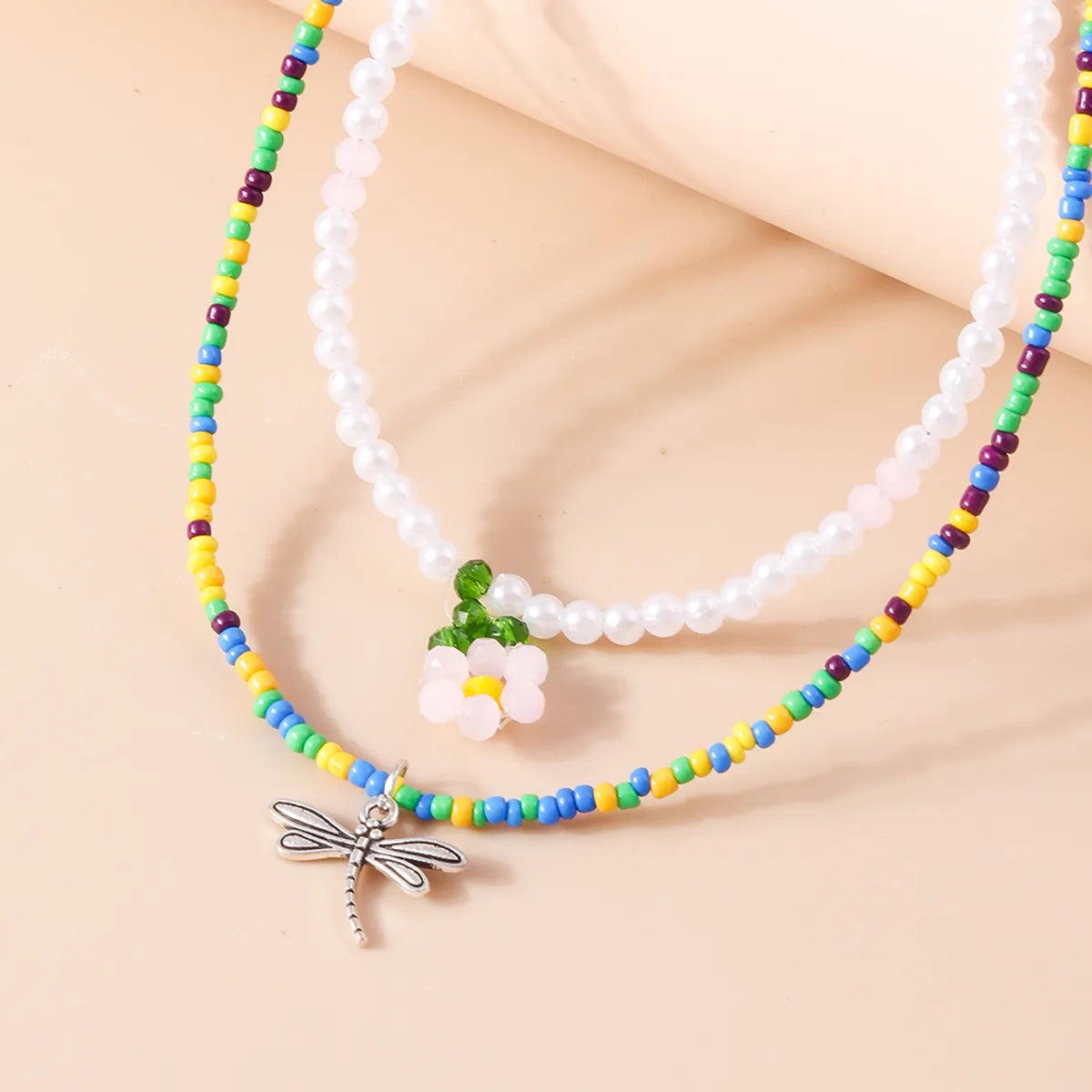 Vacation Flower Dragonfly Fish Tail Glass Zinc Alloy Women's Layered Necklaces