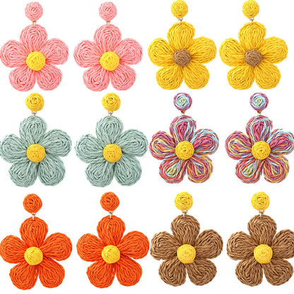 1 Pair Vacation Flower Handmade Raffia Drop Earrings