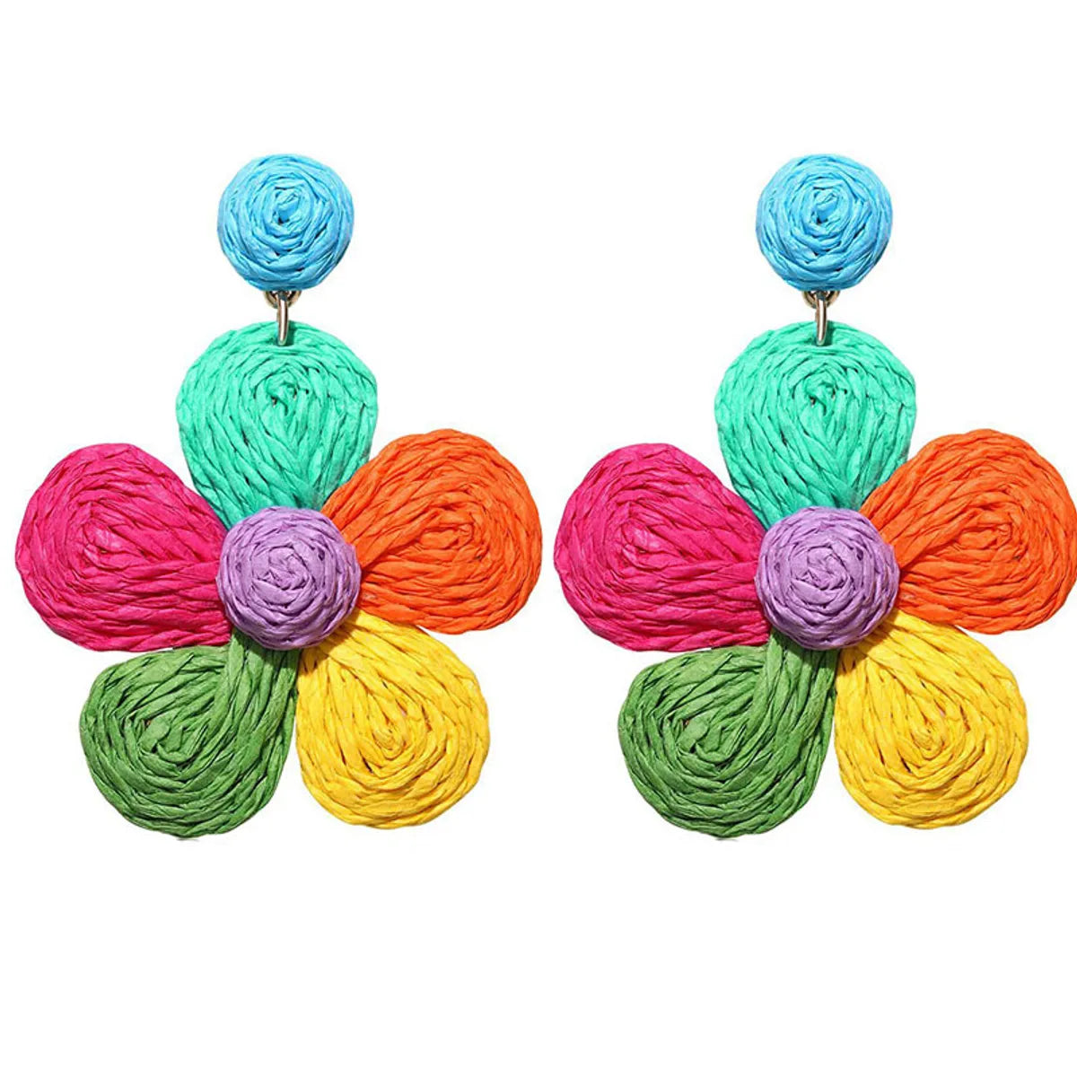 1 Pair Vacation Flower Handmade Raffia Drop Earrings