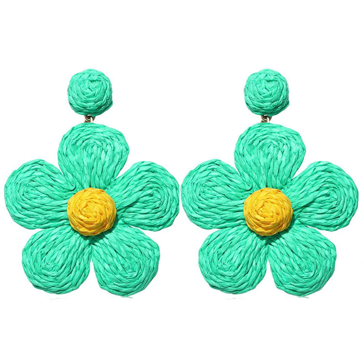 1 Pair Vacation Flower Handmade Raffia Drop Earrings