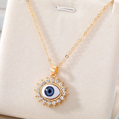 Vacation Funny Simple Style Sun Heart Shape Eye Alloy Inlay Rhinestones Women'S Pendant Necklace