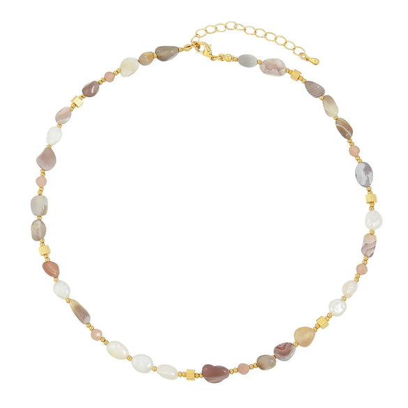 Vacation Geometric Color Block Heart Shape Natural Stone Freshwater Pearl Copper Pendant Necklace In Bulk