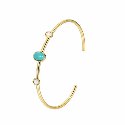 Vacation Geometric Copper Plating Inlay Turquoise 18k Gold Plated Cuff Bracelets