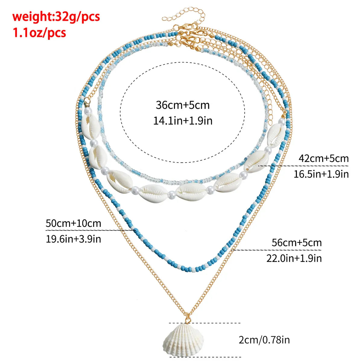 Vacation Geometric Scallop Shell Seed Bead Shell Iron Wholesale Layered Necklaces