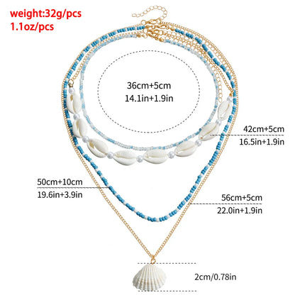 Vacation Geometric Scallop Shell Seed Bead Shell Iron Wholesale Layered Necklaces