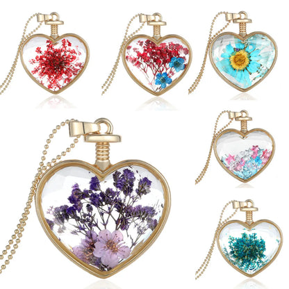 Vacation Heart Shape Alloy Dried Flower Glass Wholesale Pendant Necklace