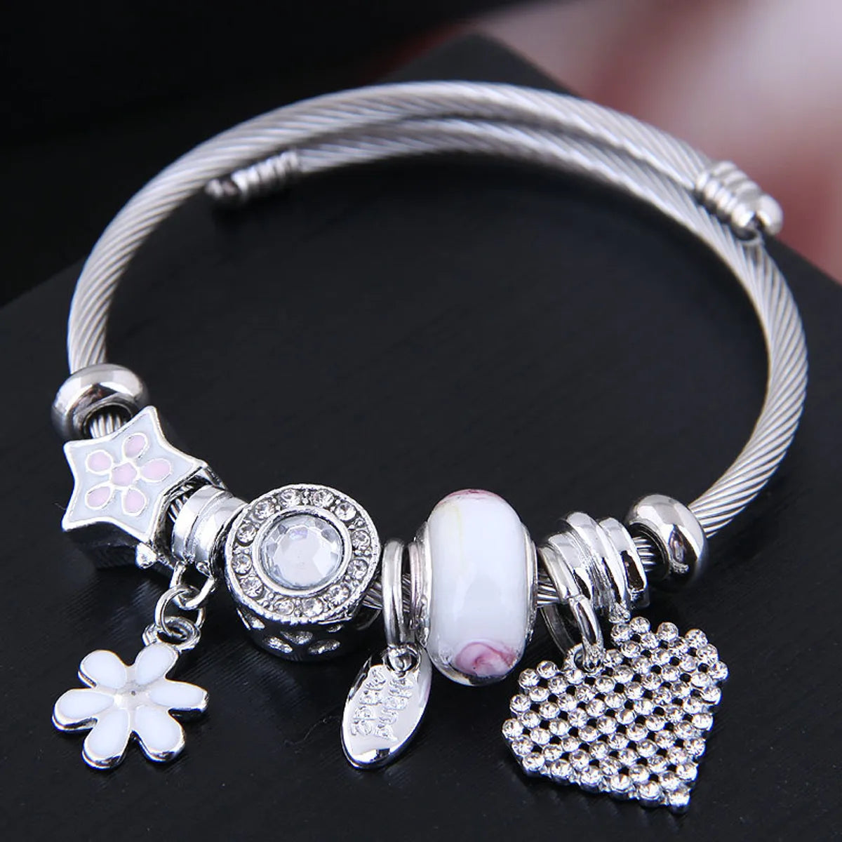 Vacation Heart Shape Alloy Plating Inlay Rhinestones Cuff Bracelets