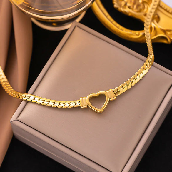 304 Stainless Steel 18K Gold Plated Vacation Plating Heart Shape Bracelets Necklace