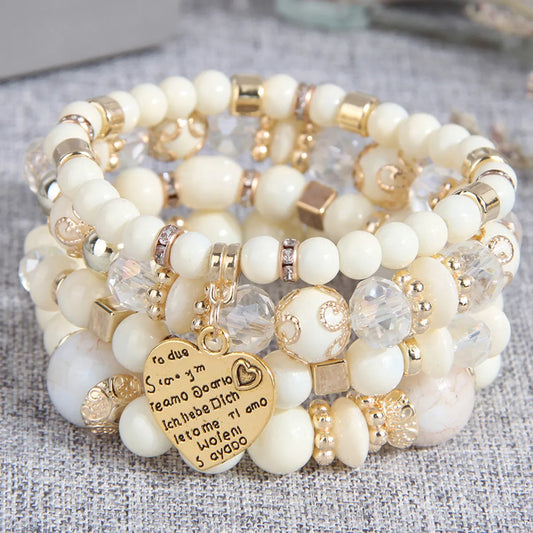 Vacation Letter Heart Shape Alloy Glass Bead Wholesale Bracelets