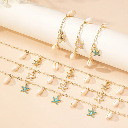 Vacation Marine Style Beach Starfish Shell Zinc Alloy Women'S Jewelry Set