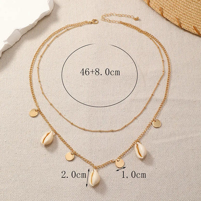 Vacation Marine Style Round Solid Color Alloy Shell Unisex Double Layer Necklaces