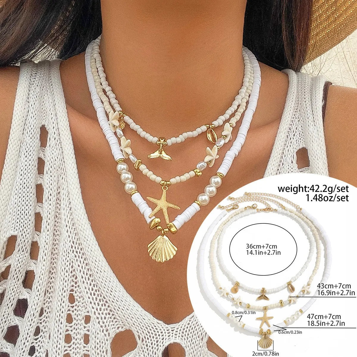 Vacation Marine Style Tortoise Starfish Alloy Seed Bead Soft Clay Plating Women'S Jewelry Set