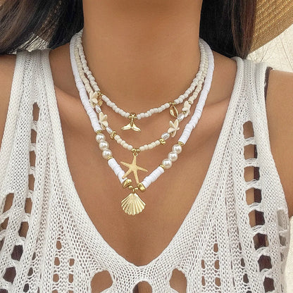 Vacation Marine Style Tortoise Starfish Alloy Seed Bead Soft Clay Plating Women'S Jewelry Set