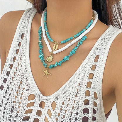 Vacation Marine Style Tortoise Starfish Alloy Seed Bead Soft Clay Plating Women'S Jewelry Set