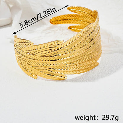 Vacation Modern Style Commute Leaf Flower Grain Stainless Steel Asymmetrical Metal Bangle