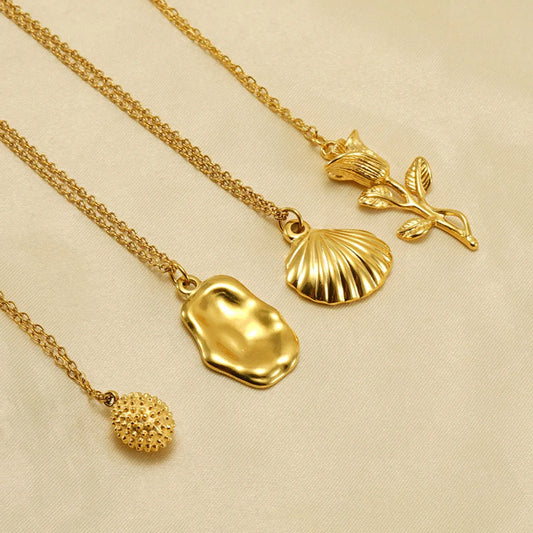 Vacation Modern Style Fruit Rose Shell Stainless Steel Plating 18k Gold Plated Pendant Necklace Long Necklace