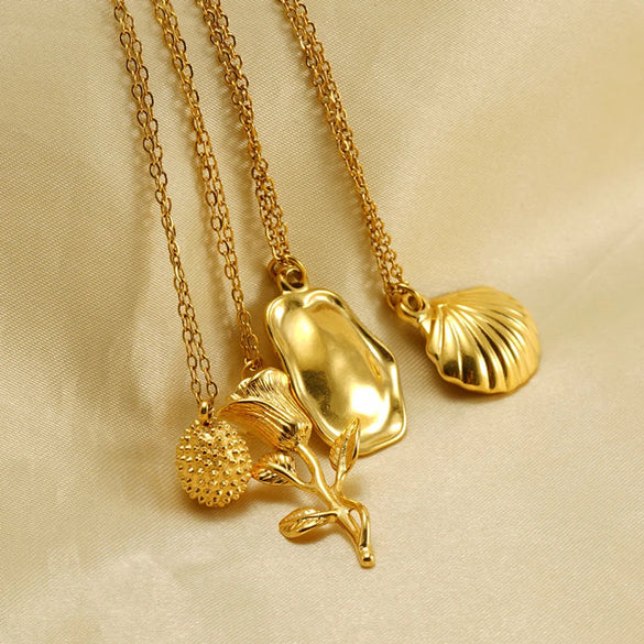 Vacation Modern Style Fruit Rose Shell Stainless Steel Plating 18k Gold Plated Pendant Necklace Long Necklace