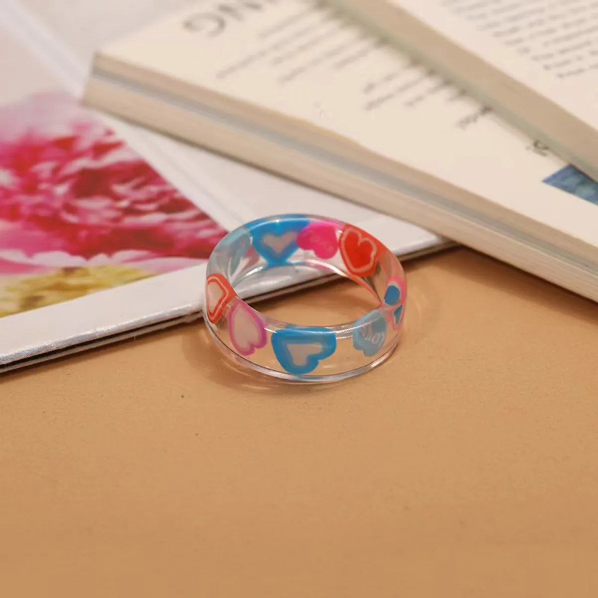 Vacation Modern Style Heart Shape Smile Face Flower Plastic Resin Women'S Rings