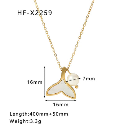 Vacation Modern Style Simple Style Fish Tail Stainless Steel Plating Inlay Artificial Pearls Shell 18k Gold Plated Pendant Necklace