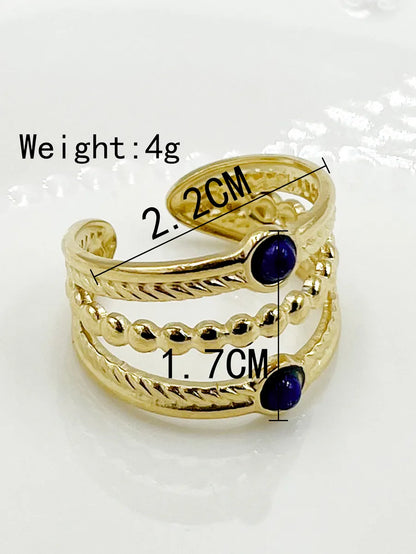 304 Stainless Steel 14K Gold Plated Vacation Modern Style Layered Plating Inlay Stripe Turquoise Open Ring