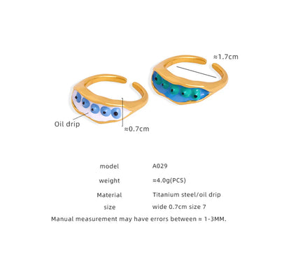 Vacation Pea Titanium Steel Enamel Plating 18k Gold Plated Open Rings