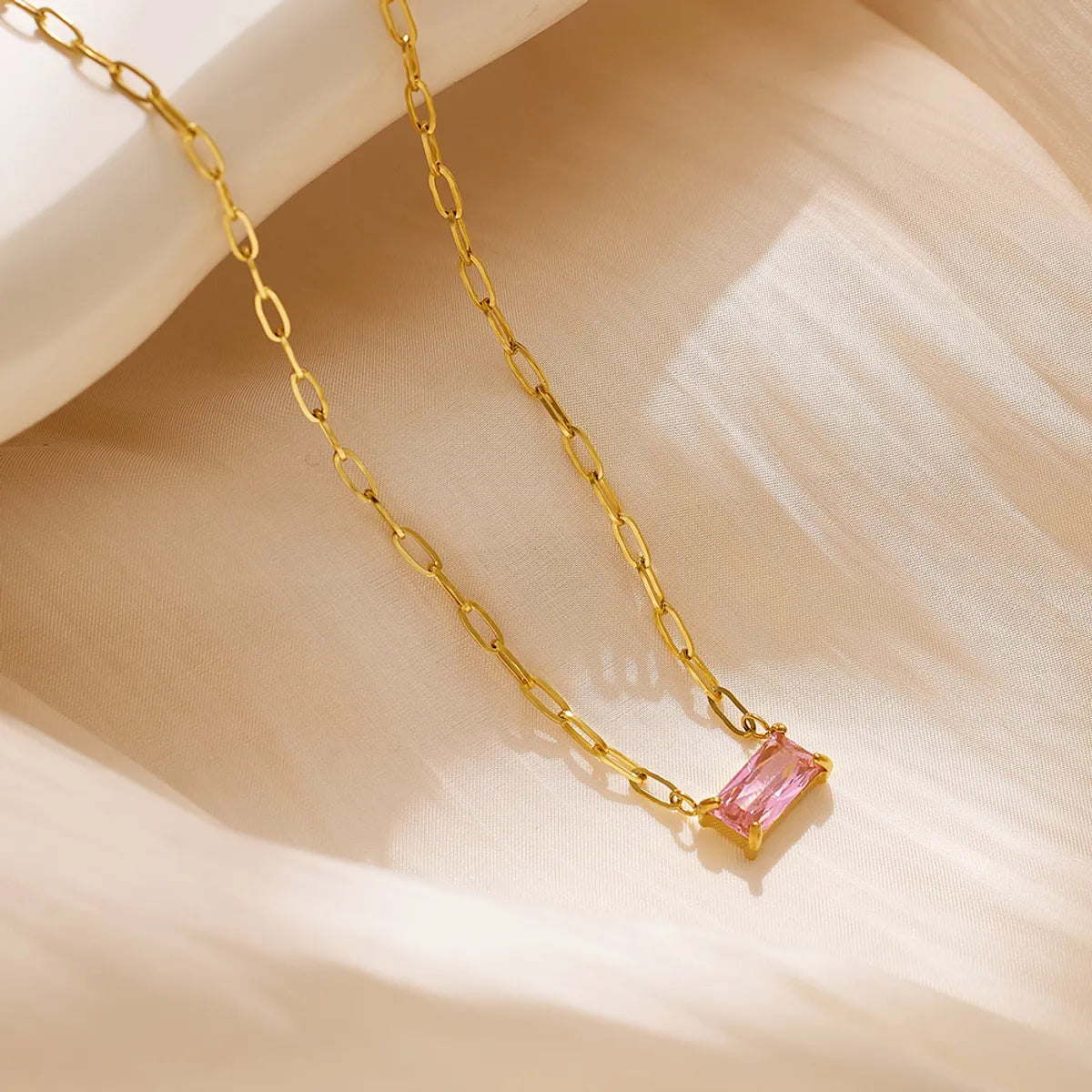 Vacation Rectangle Stainless Steel Titanium Steel Inlay Zircon Gold Plated Pendant Necklace