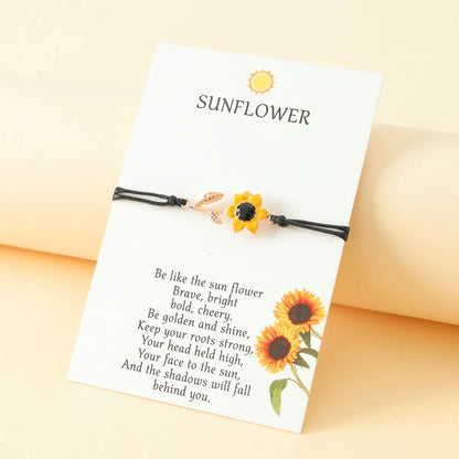 Vacation Romantic Pastoral Sunflower Plant Alloy Polyester Rope Polishing Plating Braid Gold Plated Rhodium Plated Couple Bracelets