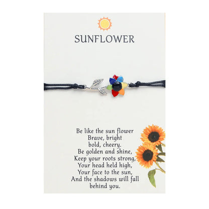 Vacation Romantic Pastoral Sunflower Plant Alloy Polyester Rope Polishing Plating Braid Gold Plated Rhodium Plated Couple Bracelets