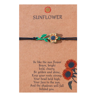 Vacation Romantic Pastoral Sunflower Plant Alloy Polyester Rope Polishing Plating Braid Gold Plated Rhodium Plated Couple Bracelets