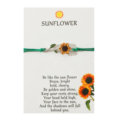 Vacation Romantic Pastoral Sunflower Plant Alloy Polyester Rope Polishing Plating Braid Gold Plated Rhodium Plated Couple Bracelets