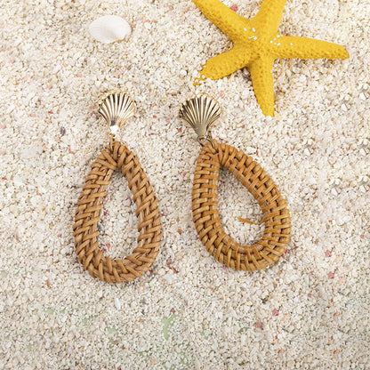 Vacation Round Rattan Drop Earrings