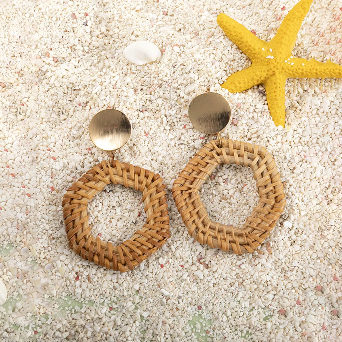 Vacation Round Rattan Drop Earrings