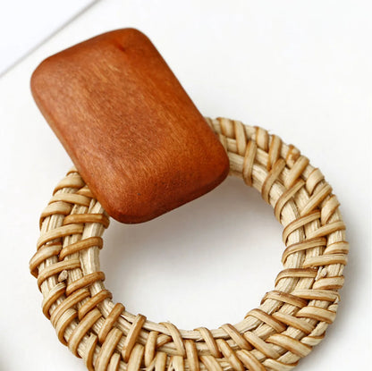 Vacation Round Rectangle Wood Rattan Hollow Out Women'S Earrings