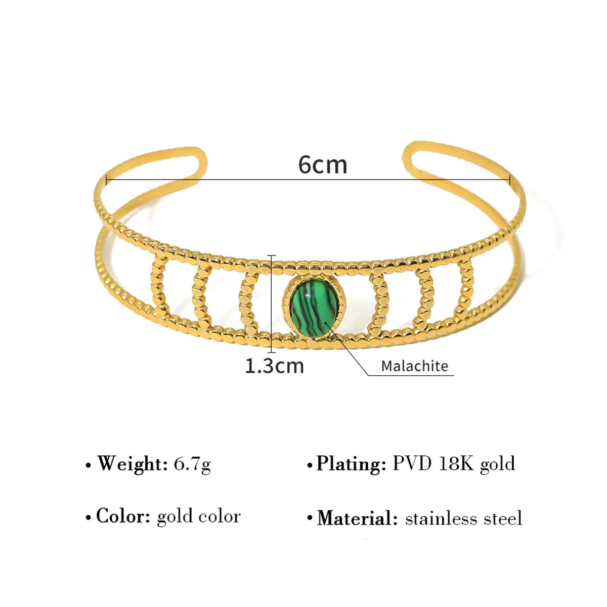 Vacation Round Stainless Steel Titanium Steel Plating Hollow Out Inlay Natural Stone 18k Gold Plated Bangle