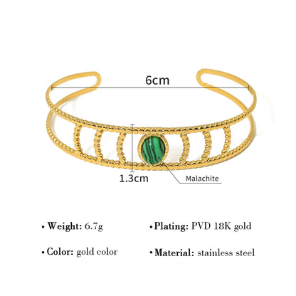 Vacation Round Stainless Steel Titanium Steel Plating Hollow Out Inlay Natural Stone 18k Gold Plated Bangle