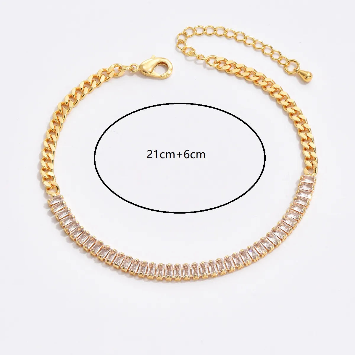 Vacation Shiny Square 18k Gold Plated Zircon Copper Wholesale Anklet