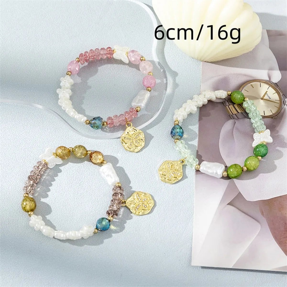 Vacation Simple Style Color Block Arylic Glass Beaded Women's Bracelets