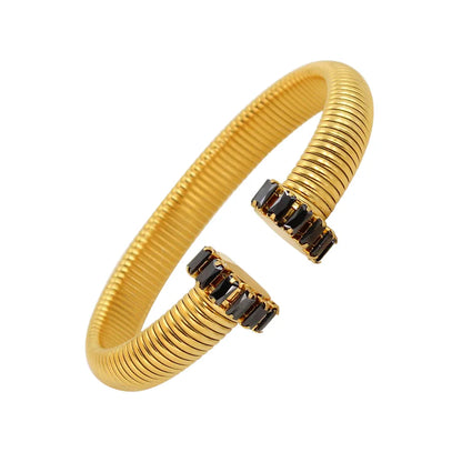 Vacation Simple Style Color Block 304 Stainless Steel 18K Gold Plated Zircon Bangle In Bulk