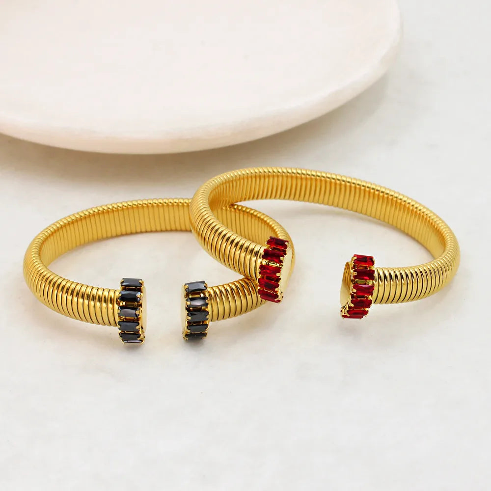 Vacation Simple Style Color Block 304 Stainless Steel 18K Gold Plated Zircon Bangle In Bulk