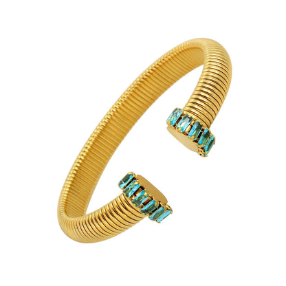 Vacation Simple Style Color Block 304 Stainless Steel 18K Gold Plated Zircon Bangle In Bulk